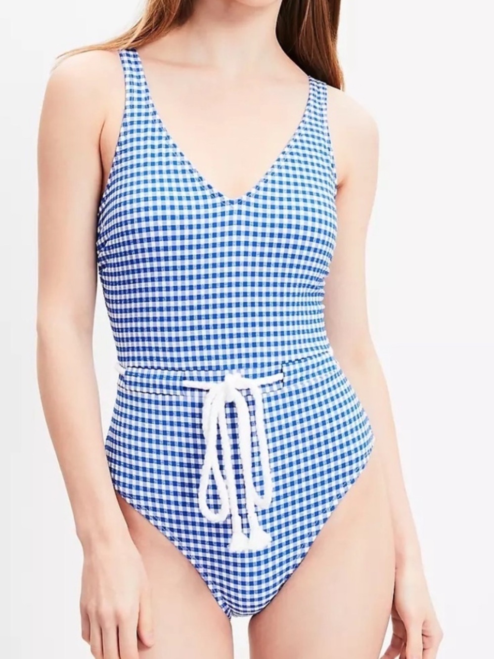 LOFT beach Gingham One-Piece Swimsuit with Waist Tie